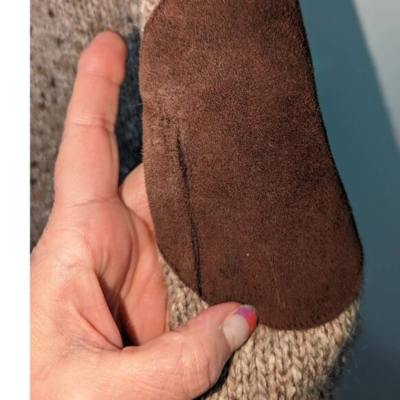 Vintage 80's Speckled Wool Blend Collared Henley Sweater Pockets Elbow Patches - Picture 9 of 9